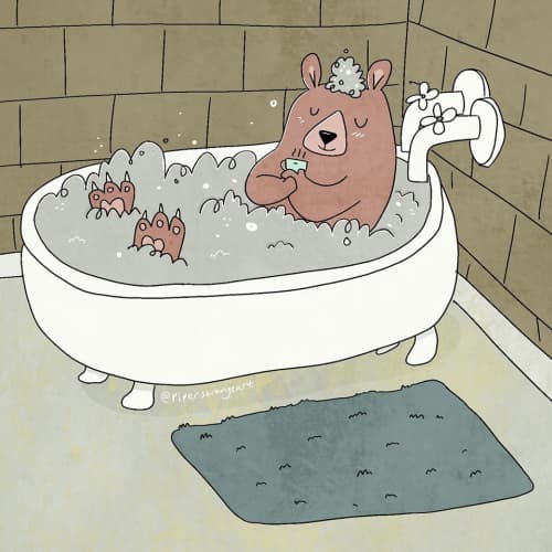 An illustration of a bear having a bath