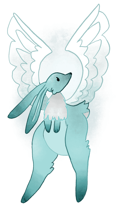 An illustration of a blue bunny with wings